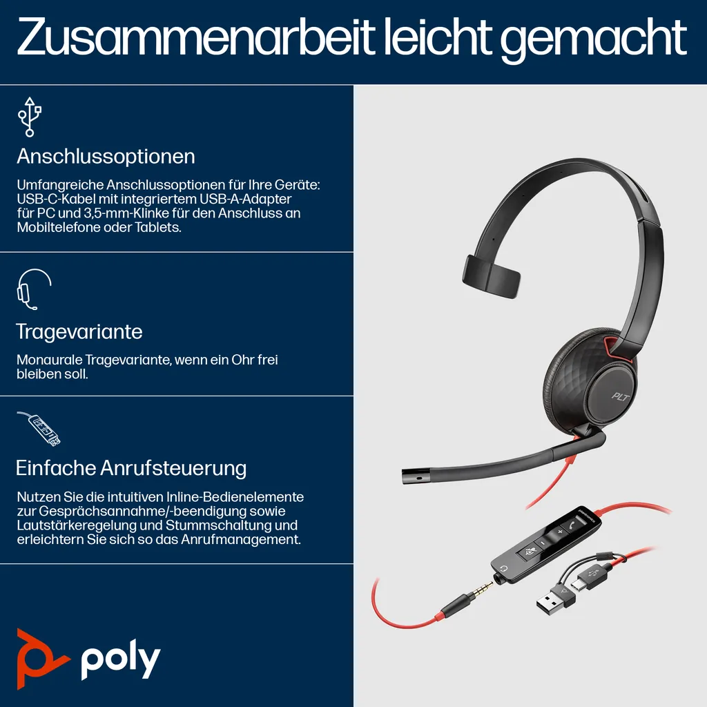 HP Poly Blackwire C5210 | Mono-Headset | USB-C - Ansicht 2