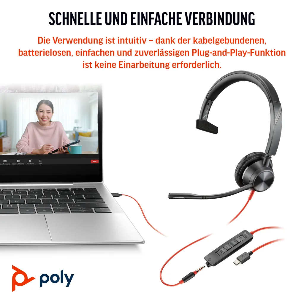 HP Poly Blackwire 3315 | Mono USB-C Headset | Team - Ansicht 3