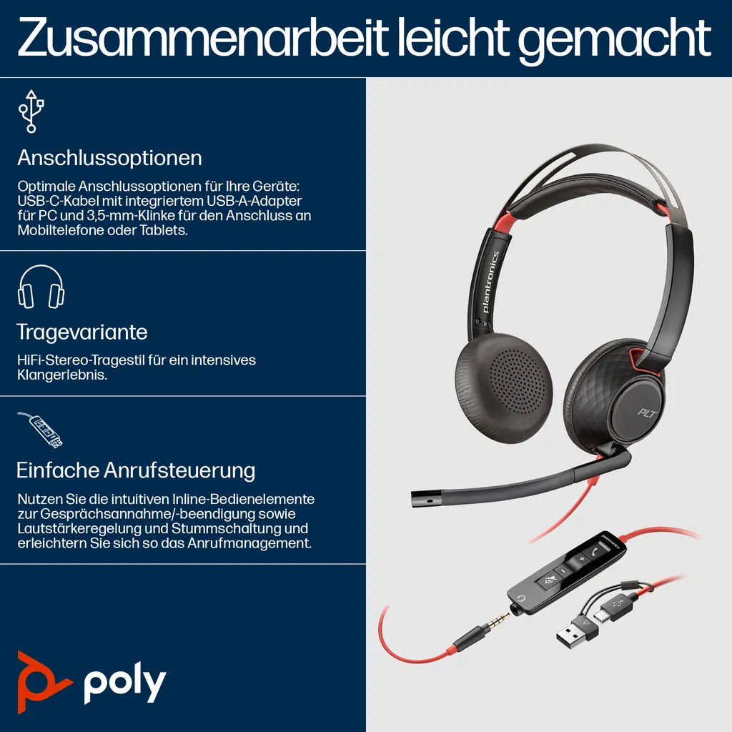 HP Poly Blackwire 5220 | USB-C Headset | Stereo - Ansicht 2