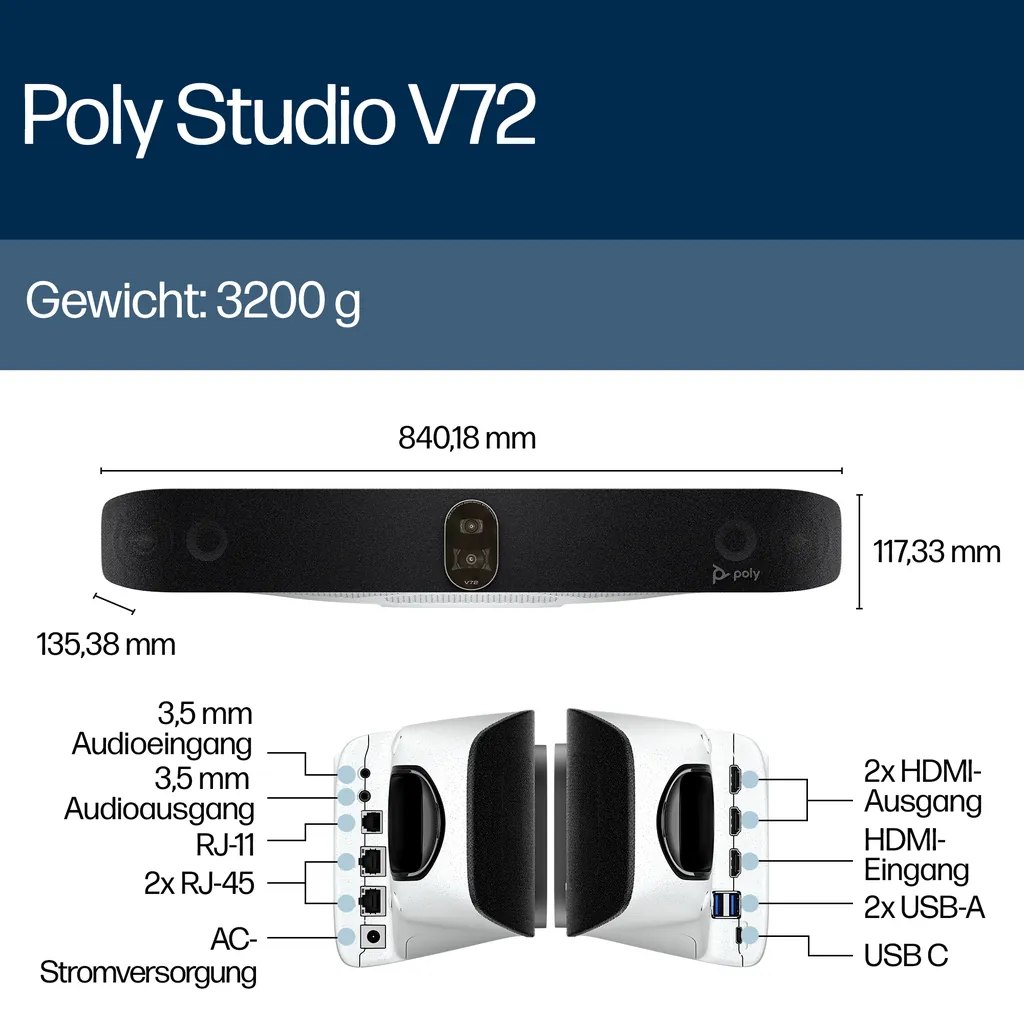 HP Poly Studio V52 | USB Videobar | 84 cm Weiß - Ansicht 7