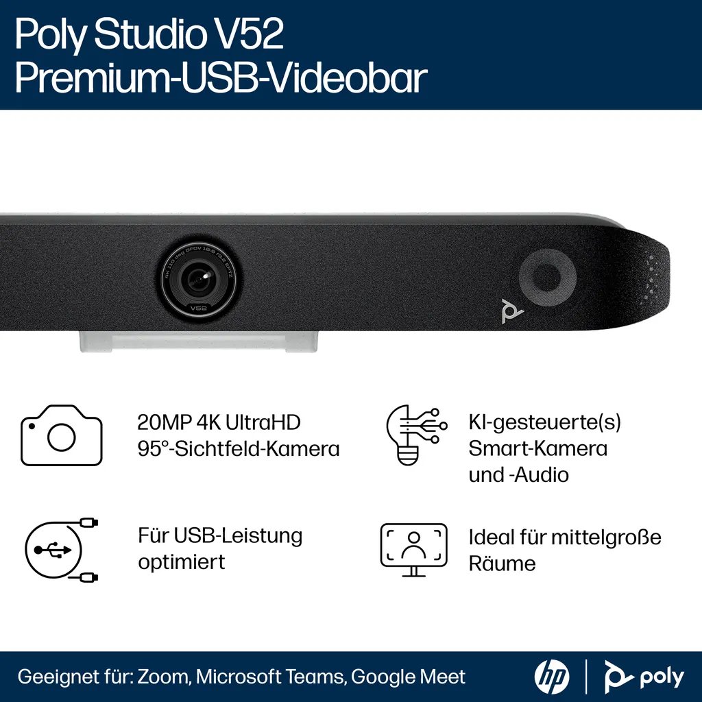 HP Poly Studio V52 | USB Video Bar | 4K 20MP - Ansicht 7