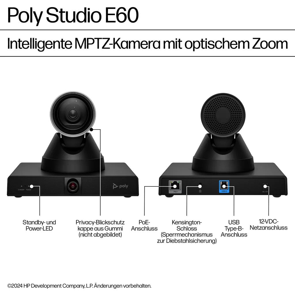 HP Poly Studio E60 | PTZ Konferenzkamera | 4K 60fp - Ansicht 4