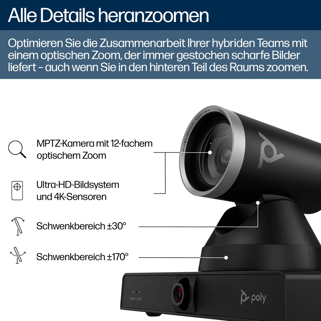 HP Poly Studio E60 | PTZ Konferenzkamera | 4K 60fp - Ansicht 6