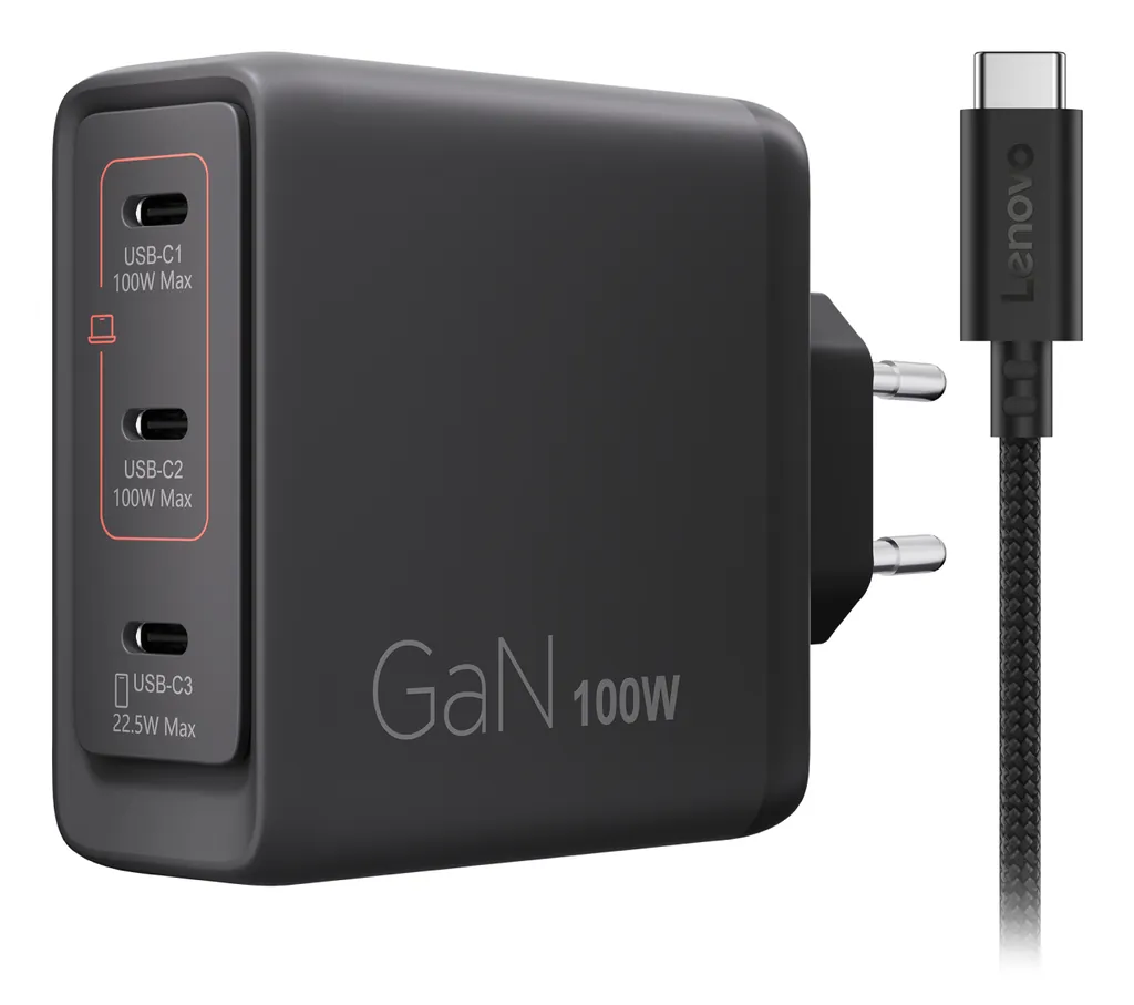 Lenovo GaN-Netzteil 100W | 3x USB-C | Schwarz EU - Ansicht 2