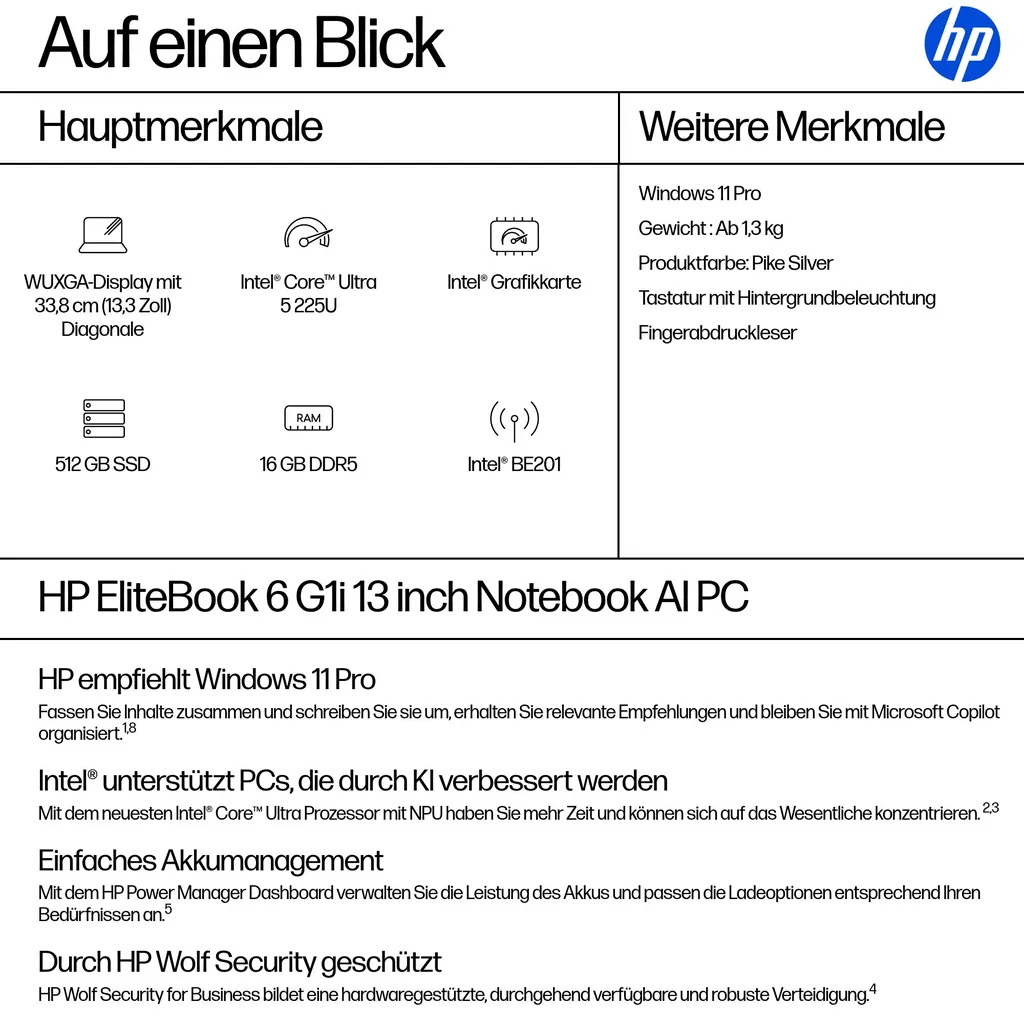 HP EliteBook 6 G1i 33,8cm (13,3") Ultra 5 225U 16G - Ansicht 4