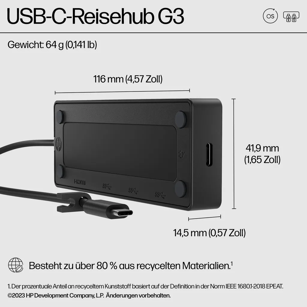 HP USB-C Travel Hub G3 | Docking Station | 86S97UT - Ansicht 5